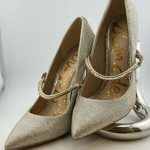 Sam Edelman Crystal Mary Jane Gold Stilettos